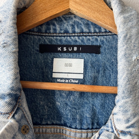 KSUBI DISTRESSED CROPPED ACID WASH DENIM JACKET⛓️ - Picture 3 of 6